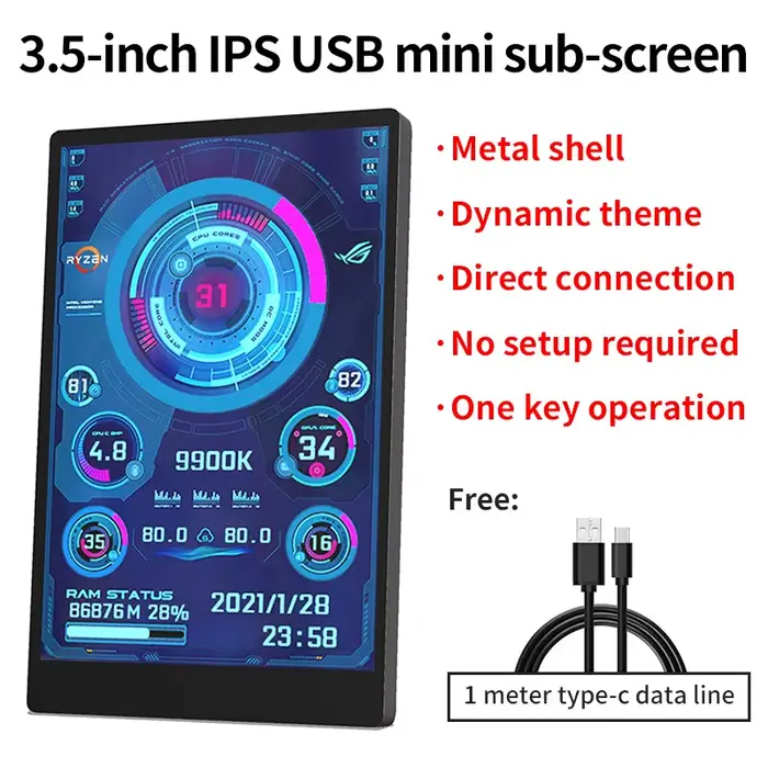 3.5/5 pouces IPS type-c écran secondaire Mini ordinateur USB affichage CPU GPU RAM HDD moniteur avec support boîtier en métal pas d'utilisation AIDA64