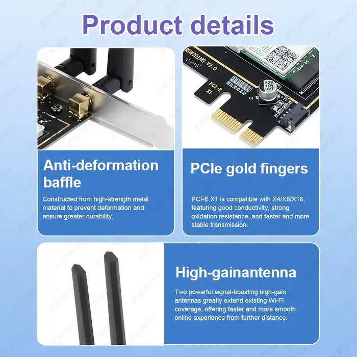 Adaptateur WiFi 6E AX210 PCI-E BT 5.3 5374Mbps Tri-band 2.4G/5G/6Ghz 802.11AX