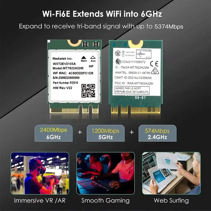 Carte sans fil WiFi 6E MT7922 M.2