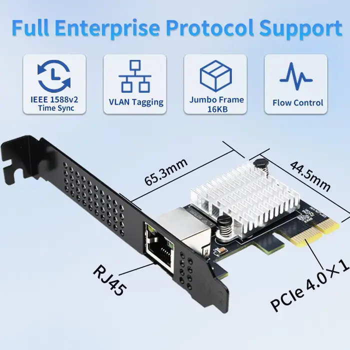 Carte réseau Ethernet 10G 1 port PCIe 4.0 X1 Realtek8127(PXE) vitesses