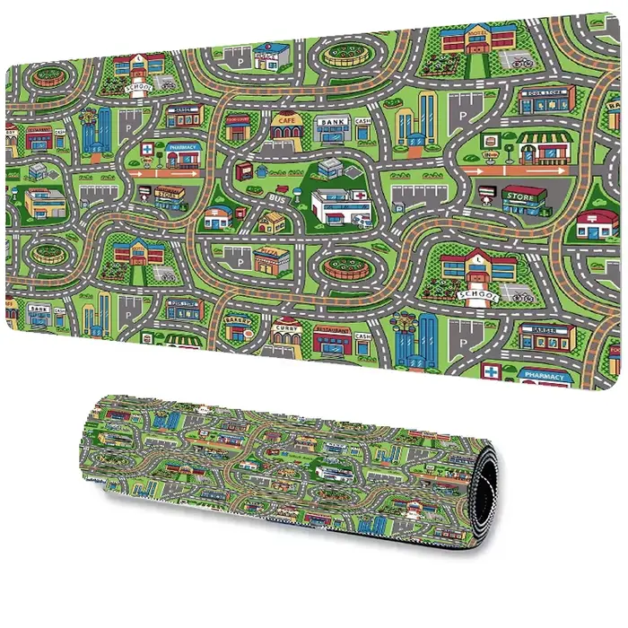 Tapis de jeu interactif Cityscape avec carte de circulation, souris APD, imperméable, carte colorée,
