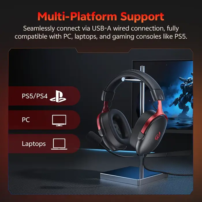 QCY VN200 Pro casque de jeu filaire avec micro 40mm pilote 7.1 Surround sur l'oreille casque pour PC