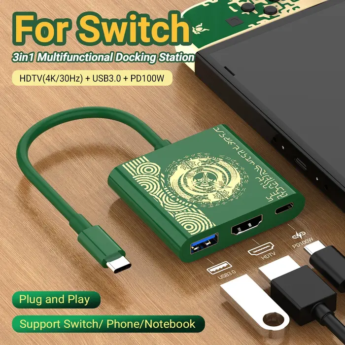 Station d'accueil pour jeux portable Hub TYPE-C avec HDMI et USB 3.0