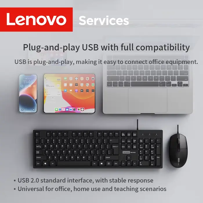 Lenovo – ensemble souris et clavier filaires