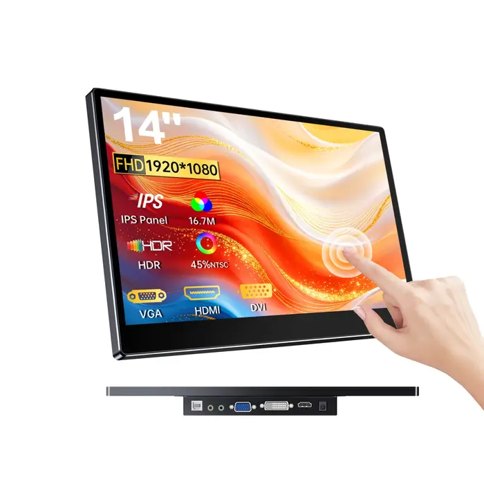 Moniteur à écran tactile Portable 13.3/14/15.6 pouces, 1920x1080, 1080p, avec Ports HDMI VGA DVI, po