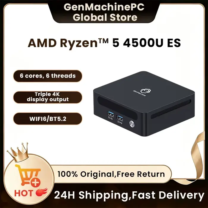 Mini PC Gamer Genmachine AMD Ryzen 4500U 4600H 4700U 4800H ES avec Windows 11 Ryzen, 8 cœurs/16 thre