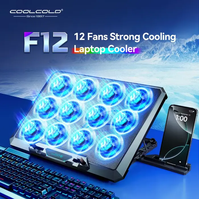 COOLCOLD Tapis de refroidissement pour ordinateur portable avec 12 ventilateurs silencieux, support 
