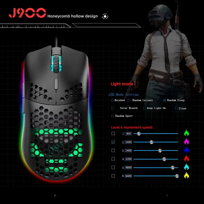 Offre spéciale HXSJ J900 souris de jeu RGB lumineux léger Macro programmation creux ergonomie