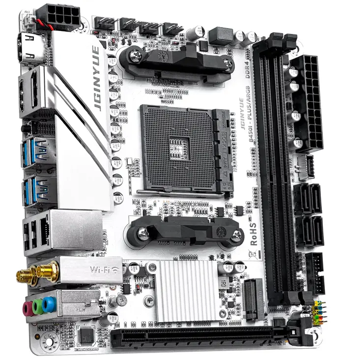 JGINYUE AMD AM4 ITX carte mère prend en charge Ryzen R3 R5 R7 1/2/3/4/5 série CPU DDR4 RAM ordinateur de bureau PCI-E 3.0 B450I-PLUS ARGB MB