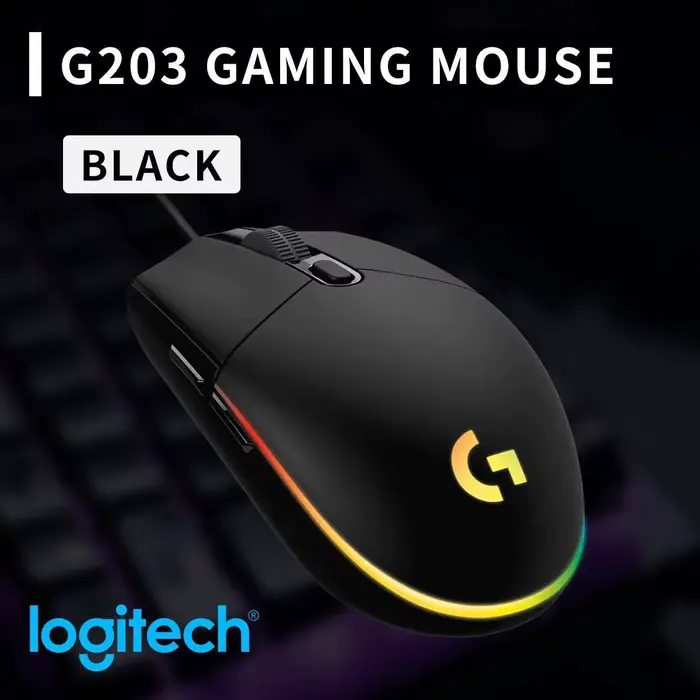 Souris filaire Logitech G203 pour jeux, 200-8000 DPI, LIGHTSYNC RGB, 6 boutons, temps de réponse de 