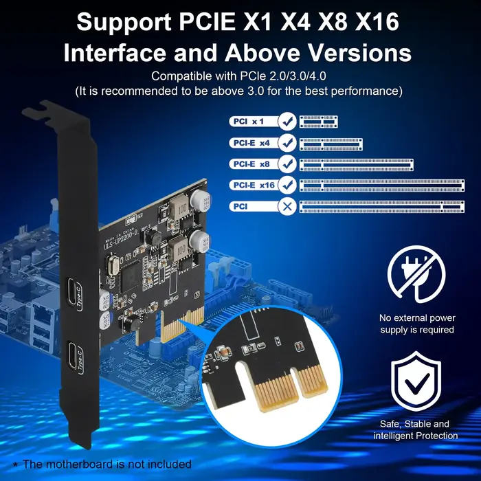 Carte PCIe vers USB C, carte d'extension USB 3.1 Gen 1 Type C à 2 ports pour ordinateur de bureau