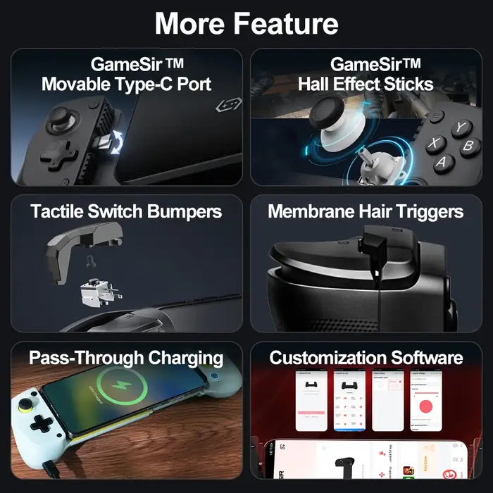 Manette de jeu mobile GameSir X5 Lite pour iPhone 16/15, iPad Mini, tablette Android, avec joysticks à effet Hall