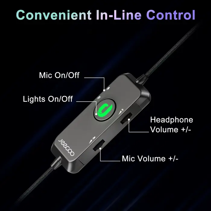 Jeecoo-Casque de jeu USB V20U, écouteurs à son surround, micro antibruit, coussinets d'oreille en mo