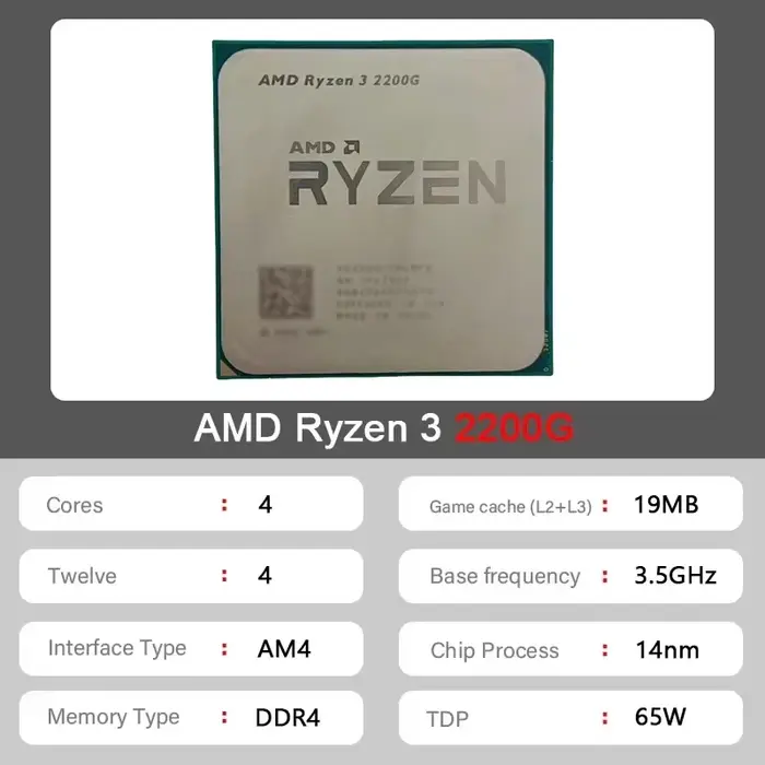 Processeur de jeu AMD Ryzen 3 2200G 4 cœurs 4 threads 3