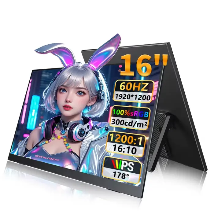 Moniteur portable 16 pouces 1200P IPS 100% sRGB 300 cd/m² avec double haut-parleur, écran de jeu de 