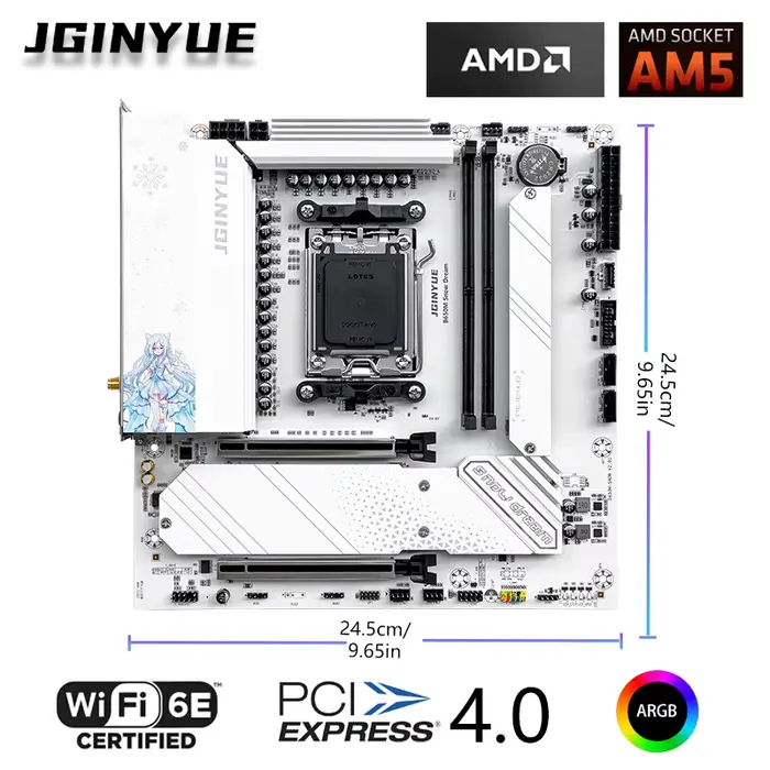 JGINYUE B650M neige rêve WiFi carte mère M-ATX pour Ryzen7000/8000/9000 série MAX 9800X3D/9950X3D DDR5 RAM PCIe4.0x16*2 M.2*3