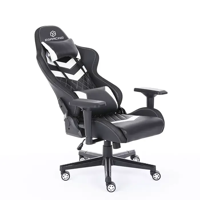 Chaise de jeu ergonomique en cuir PU noir pour bureau et gaming