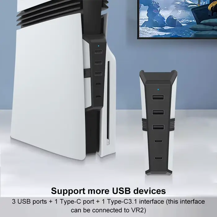 Hub USB 5 ports avec 3x USB 2.0, 1x USB Type-C, 1x Type-C 3.1, extension USB pour console PlayStatio