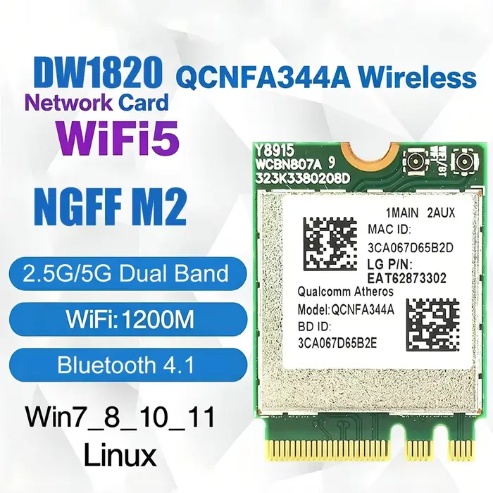 KEBIDUMEI – carte réseau sans fil double bande 9560NGW AC Cnvio 1733M BT 5.0 QCNFA344A