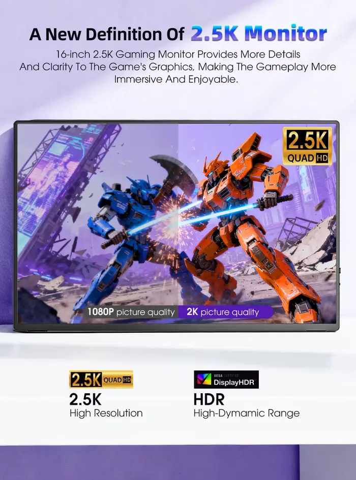 UPERFECT 16 "2K moniteur Portable 2560*1600 16:10 100% sRGB 500Cd/m2 120Hz affichage de jeu pour Xbox PS5 Switch