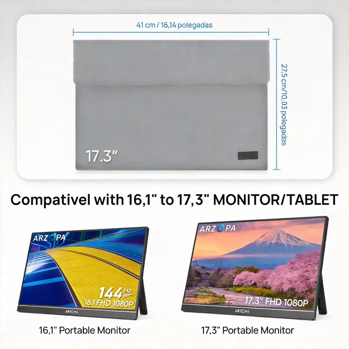 ARZOPA 14/15.6/17.3 pouces sac de rangement pour moniteur/ordinateur portable/tablette portable