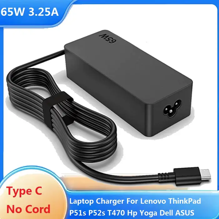 Chargeur USB C pour ordinateur portable 65W 20V 3.25A pour DELL Lenovo ThinkPad Hp Chromebook Yoga Huawei Xiaomi ASUS