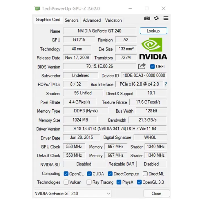 Carte graphique NVIDIA GPU GT 240 1G SOYO DDR3 128Bit 40nm