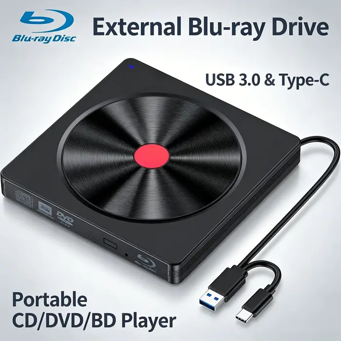 Lecteur Blu-ray externe, lecteur BD USB 3.0 et Type-C, graveur DVD/CD – Lecteur Blu-ray portable pou
