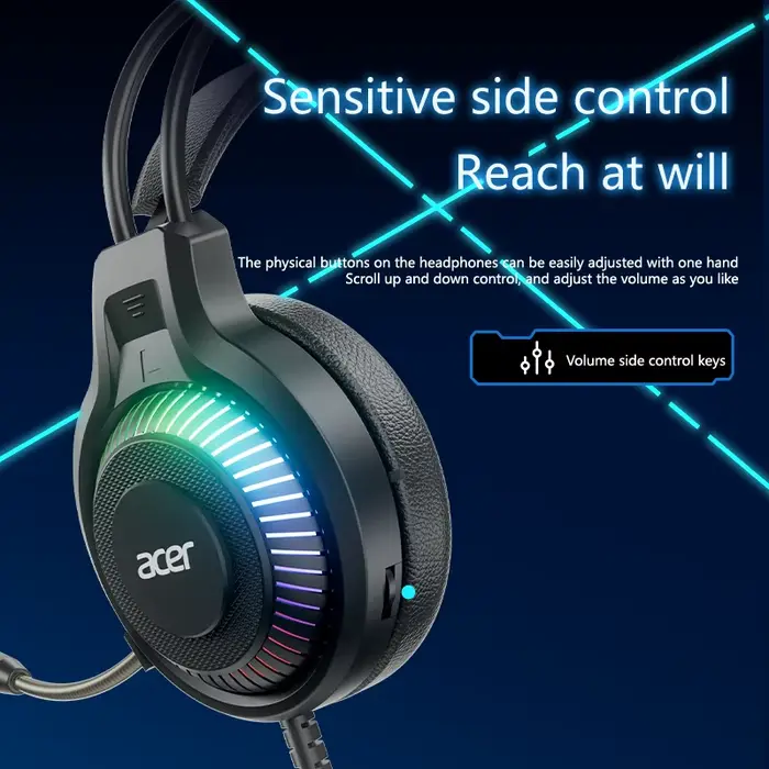 Acer casque de jeu avec micro 7.1 stéréo virtuel Surround lumière LED basse écouteurs casques Gamer pour ordinateur PC