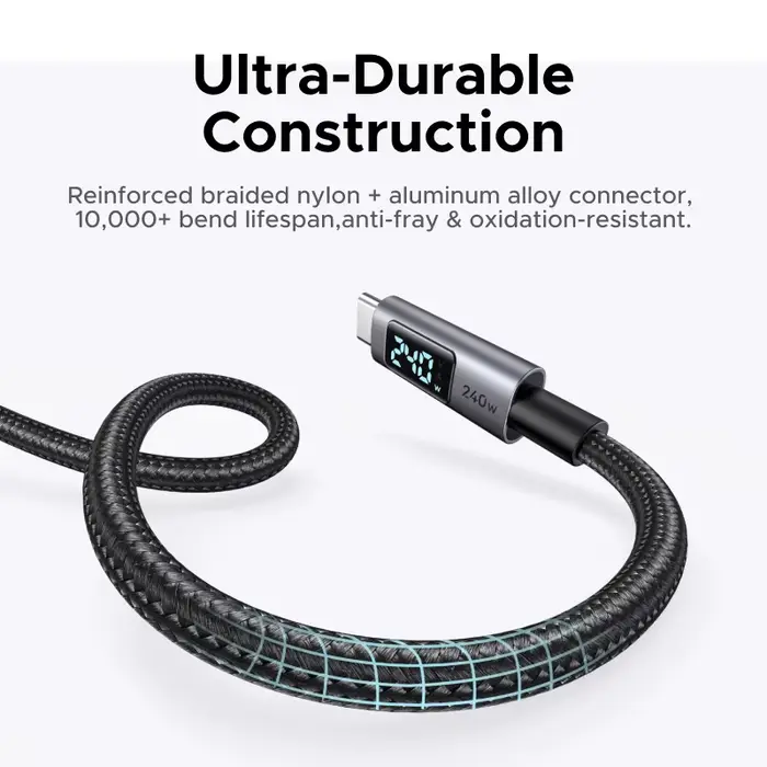 UGREEN USB-C câble 240W écran d'affichage numérique PD3.1 Type-C cordon pour ordinateur portable MacBook iPhone 17 Samsung S25 Xiaomi chargeur rapide