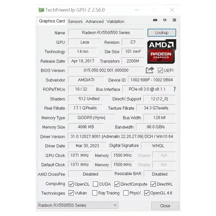 Carte graphique SOYO AMD Radeon RX 550 4G GPU RX 580 GDDR5