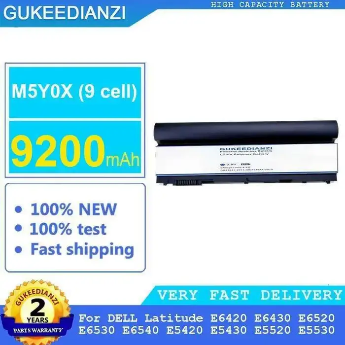 Batterie d'ordinateur portable durable M5Y0X 9 cellules 9200 mAh longue durée pour Dell Latitude E64