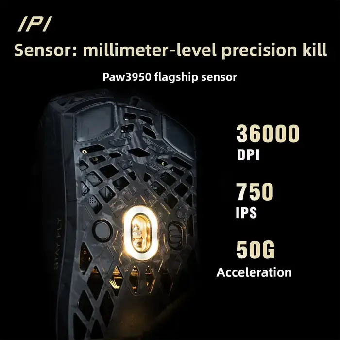 Souris de jeu sans fil Bluetooth IPI STAY FLY Mouse Dual 8K PAW3950 légère