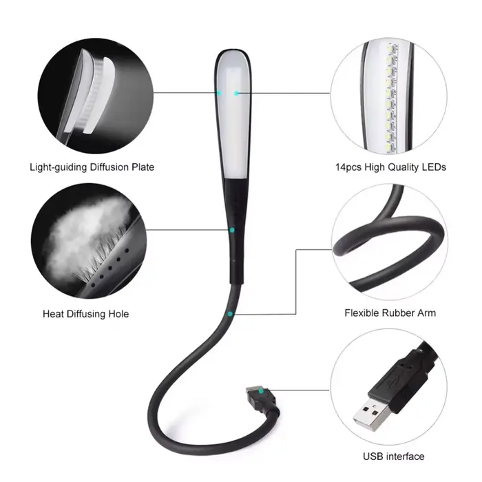 Lampe LED USB tactile à 3 niveaux de luminosité réglable, flexible, pour ordinateur portable, clavie