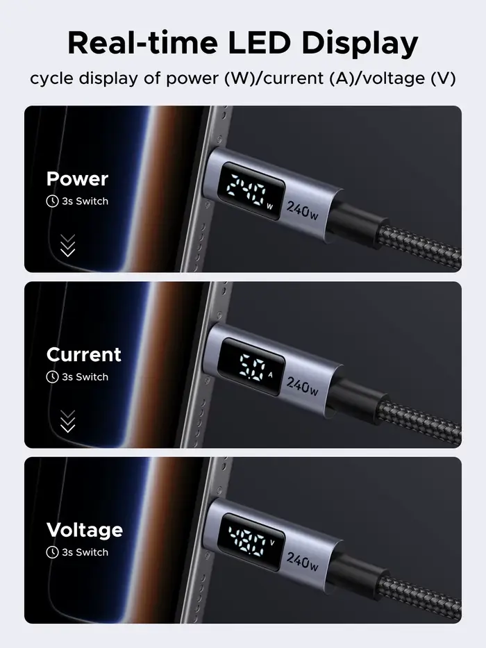 UGREEN USB-C câble 240W écran d'affichage numérique PD3.1 Type-C cordon pour ordinateur portable MacBook iPhone 17 Samsung S25 Xiaomi chargeur rapide