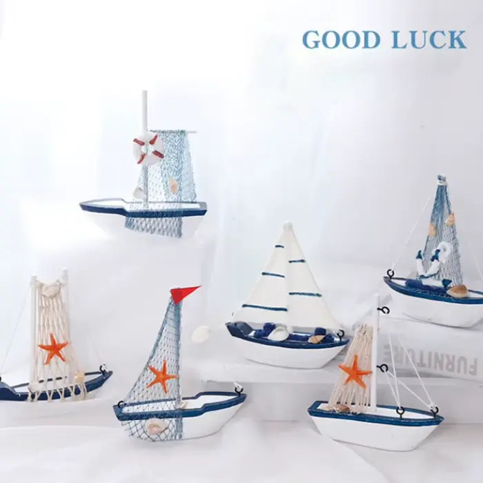 Décoration de bateau à voile en bois bleu