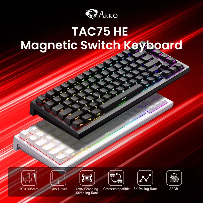 AKKO TAC75 HE clavier à interrupteur magnétique 75% claviers de jeu déclencheur rapide 0.005mm 8K RGB filaire Esports