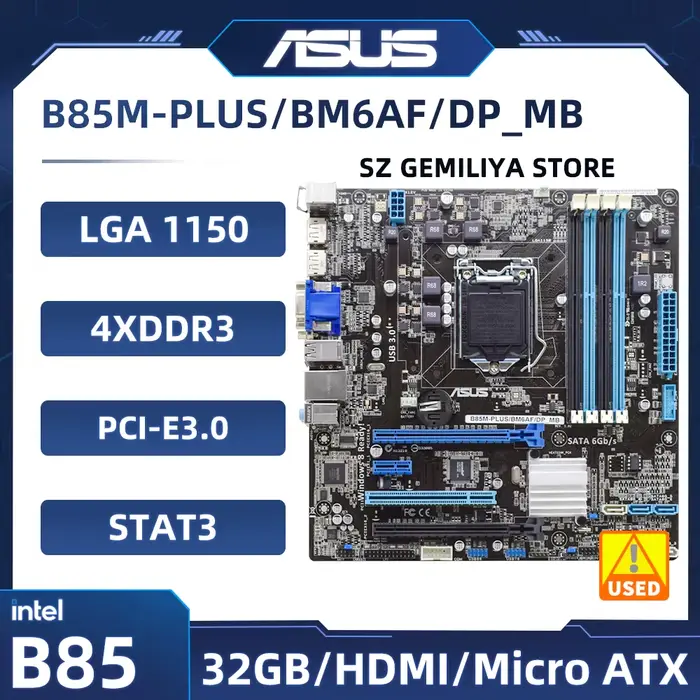 Carte mère ASUS B85M-PLUS B85M-PLUS/BM6AF/DP_MB Intel B85 LGA 1150 DDR3 compatible avec les processe