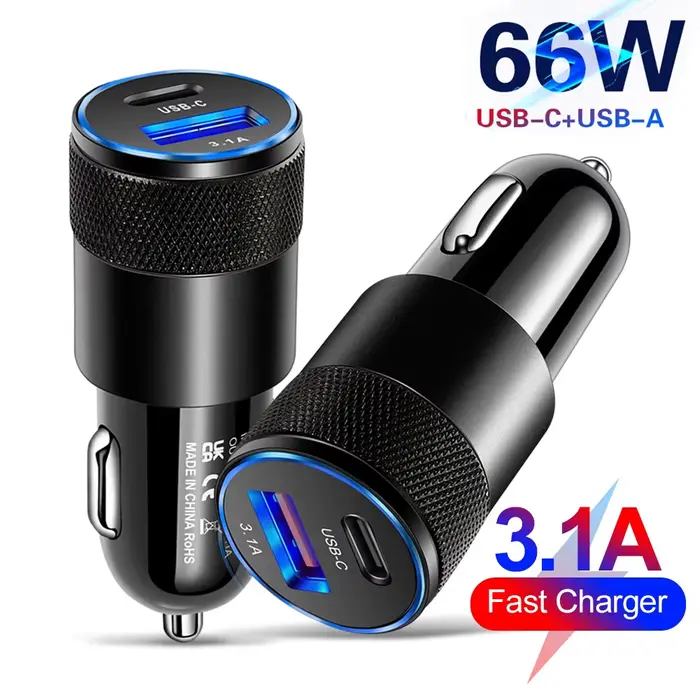 66W USB chargeur de voiture Type C adaptateur de téléphone de charge rapide pour Xiaomi Huawei PD