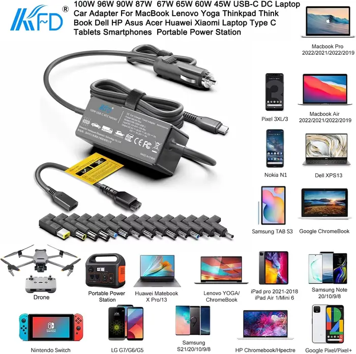 Chargeur universel USB-C pour ordinateur portable et voiture