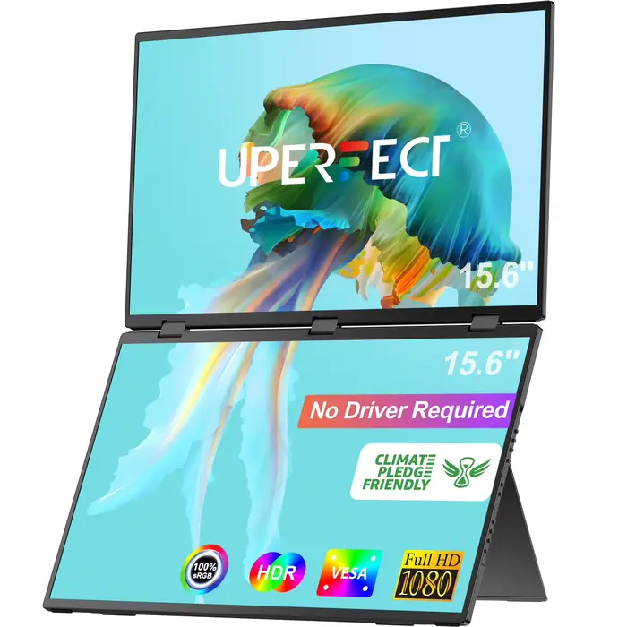 UPERFECT Moniteur portable pliable triple écran 15,6"/18,5" avec support extensible 1080p FHD IPS po