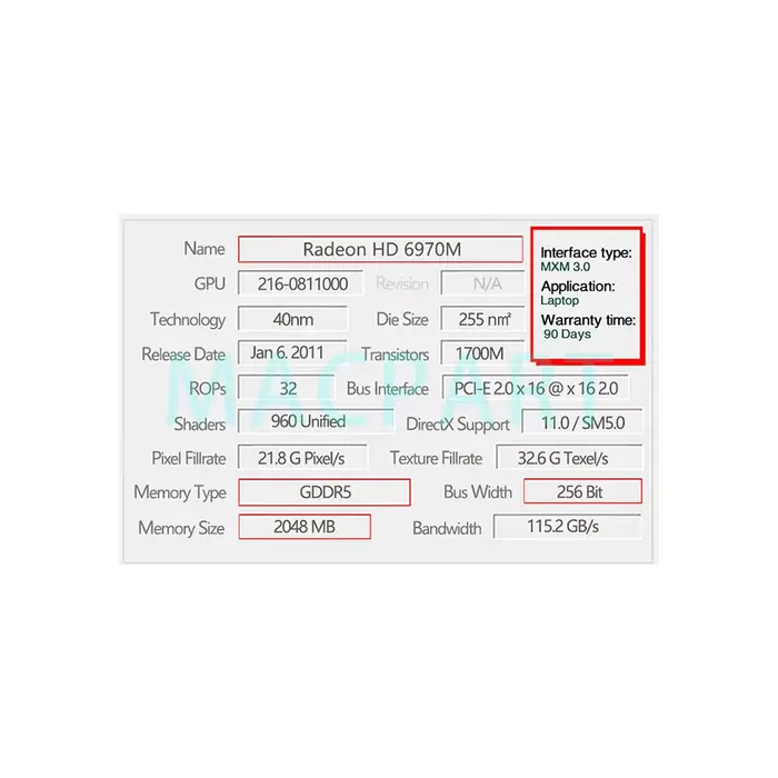 Carte graphique originale HD6970M HD6970 HD 6970