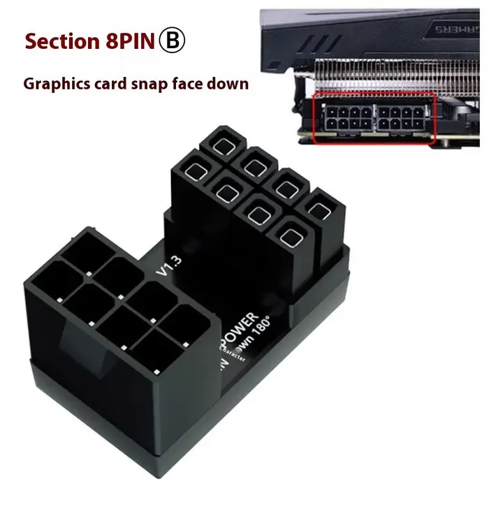 Carte graphique 180 °   Connecteur adaptateur d'alimentation coudé GPU PSU, connecteur de direction 