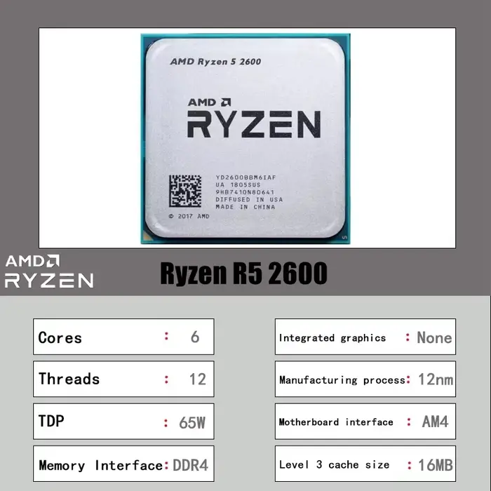 Processeur AMD Ryzen 5 2600 6 cœurs 12 threads 3