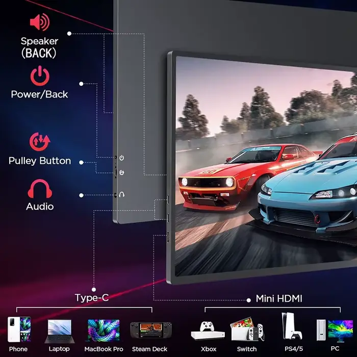 Moniteur portable 16 pouces 16:10 144Hz RGB100% 8 bits avec support VESA pour ordinateur