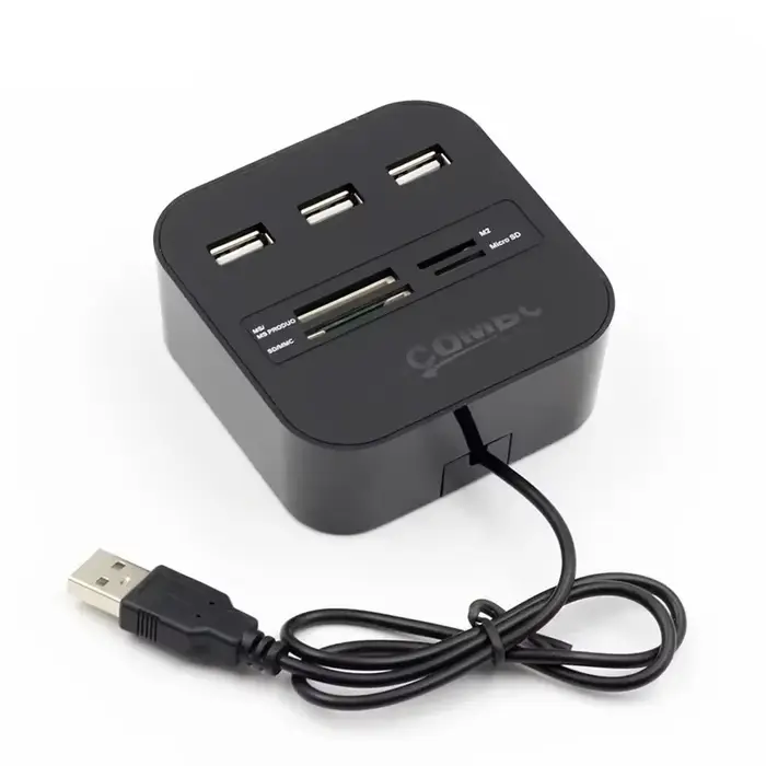 Hub USB 2.0 haute vitesse 3 Ports avec lecteur de carte Mini Hub USB Combo tout en un adaptateur séparateur USB pour ordinateur portable