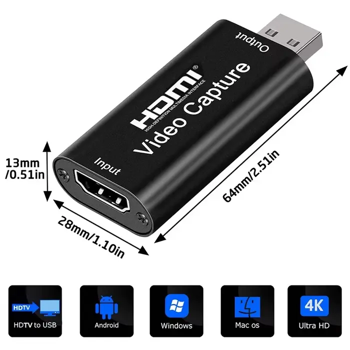 Carte de capture vidéo compatible HDMI vers USB 1080P USB 2.0 Game Grabber Box pour PS4 DVD Caméra PC Enregistrement Streaming en direct