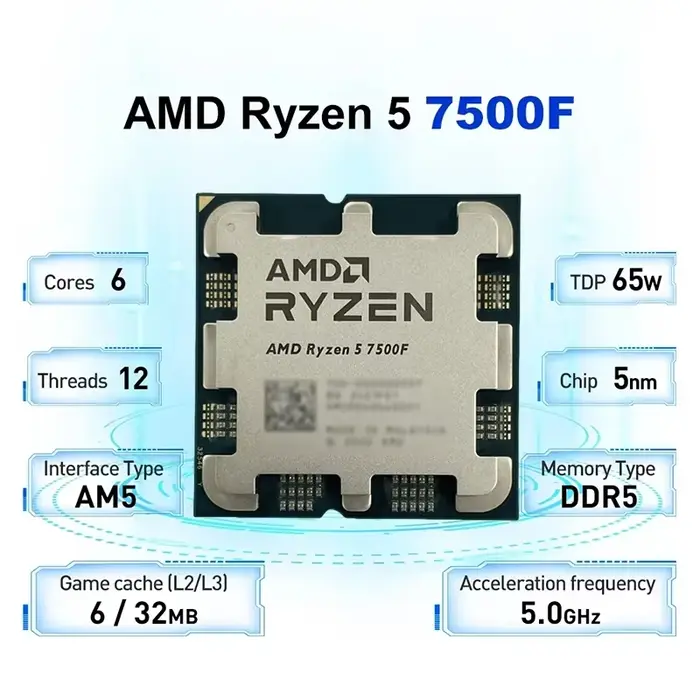 Processeur AMD Ryzen 5 7500F AM5 pour jeux | 5 nm
