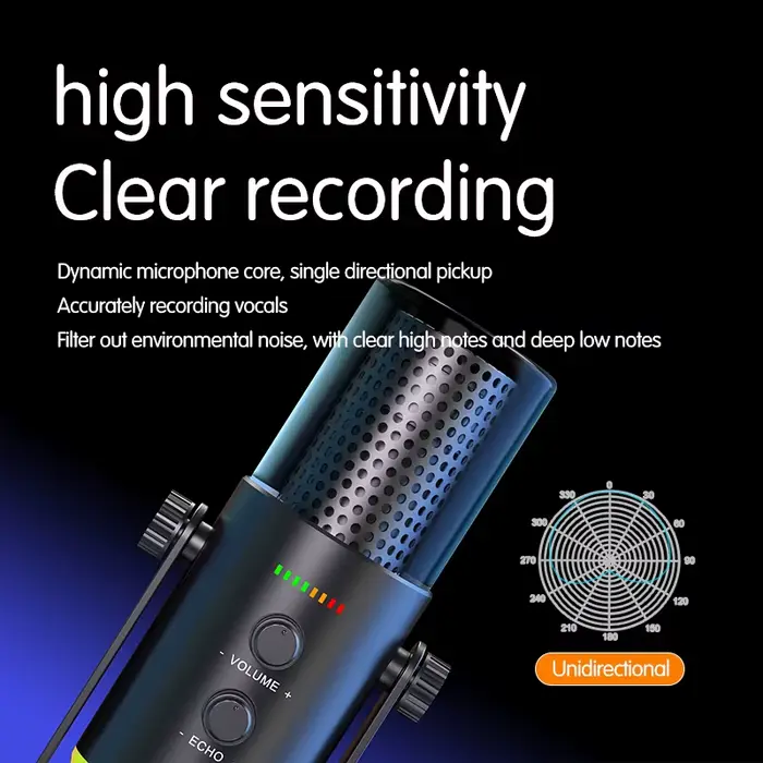 Microphone de jeu USB RGB avec logiciel de réduction du bruit