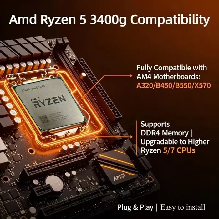 Processeur de bureau AMD Ryzen 5 3400G AM4 (puce détachée) avec graphismes intégrés